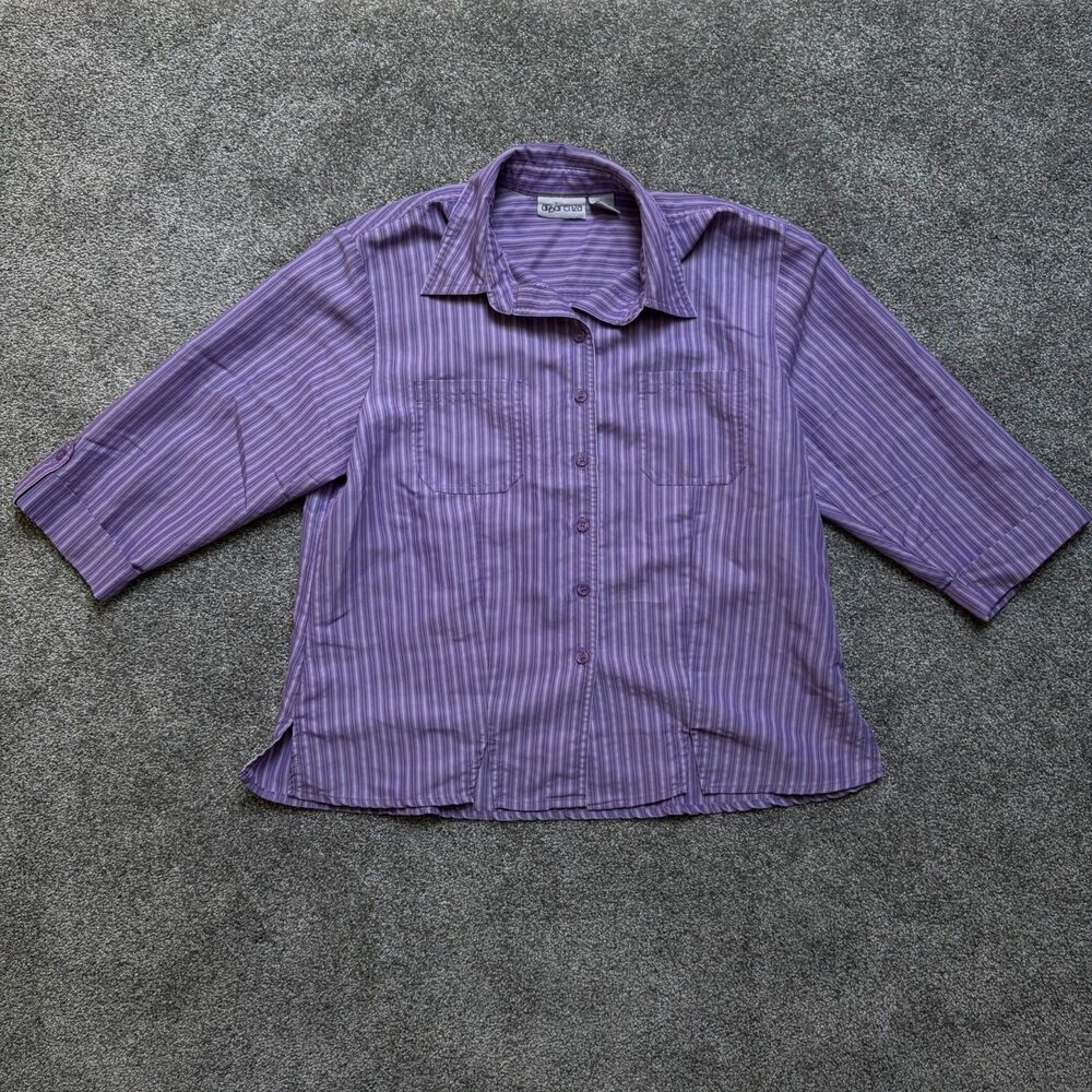 Apparenza Purple Striped Collared Roll Tab Slv Button Up Shirt Women's Size L